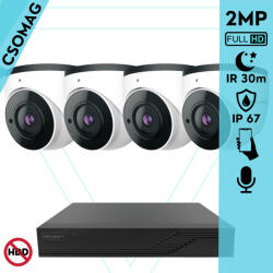 Techson 4 dome kamerás analóg megfigyelőrendszer 2MP NightVision HD dóm biztonsági kamera, 2.8 mm fix objektívvel, valós WDR, beépített mikrofonnal (TCRA12S204NS-TCAMS3E002IHA28-DOME-4)