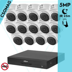 Dahua 14 dome kamerás analóg megfigyelőrendszer 5MP HD dóm biztonsági kamera, 2, 8 mm fix objektív, beltéri (XVR5116HSI3-HACT1A51U0280BS2-DOME-14)