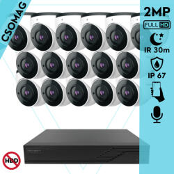 Techson 16 dome kamerás analóg megfigyelőrendszer 2MP NightVision HD dóm biztonsági kamera, 2.8 mm fix objektívvel, valós WDR, beépített mikrofonnal (TCRA12M816-TCAMS3E002IHA28-DOME-16)