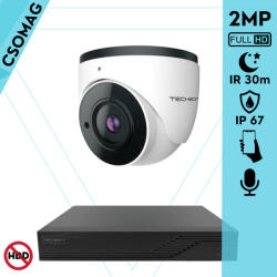 Techson 1 dome kamerás analóg megfigyelőrendszer 2MP NightVision HD dóm biztonsági kamera, 2.8 mm fix objektívvel, valós WDR, beépített mikrofonnal (TCRA12S204NS-TCAMS3E002IHA28-DOME-1)