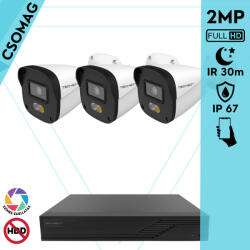 Techson 3 cső kamerás IP megfigyelőrendszer 2MP HD cső biztonsági kamera, 2.8 mm-es fix objektívvel, PoE, hibrid fényű megvilágítás, kültéri, fém ház (TCRI12S04PNS-TCIEL2C902WIA28-KOMPAKT-3)