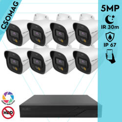 Techson 8 cső kamerás analóg megfigyelőrendszer 5MP HD cső biztonsági kamera, 2.8 mm fix objektívvel, beépített mikrofon (TCRA12S408NS-TCAED1C905WIA28-KOMPAKT-8)