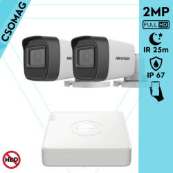 Hikvision 2 cső kamerás analóg megfigyelőrendszer 2MP biztonsági kamera, IR 25m, beltéri és kültéri (DS7104HGHIM1T-DS2CE16D0TITPF36MMC-KOMPAKT-2)