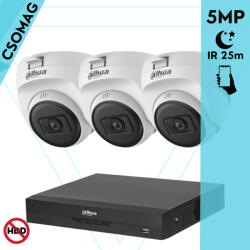 Dahua 3 dome kamerás analóg megfigyelőrendszer 5MP HD dóm biztonsági kamera, 2, 8 mm fix objektív, beltéri (XVR5104HSI3-HACT1A51U0280BS2-DOME-3)