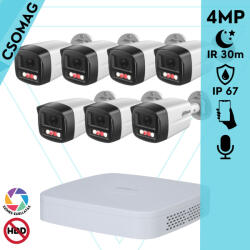 Dahua 7 cső kamerás IP megfigyelőrendszer 4MP HD cső biztonsági kamera, 2.8 mm-es fix objektívvel, PoE, beépített mikrofonnal, színes éjszakai kép, kültér (NVR21088PS3-DHIPCHFW1439TL1PAIL0280B-KOMPAKT-7)