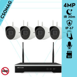 Hikvision 4 cső kamerás WIFI megfigyelőrendszer 4MP cső biztonsági kamera, 4.0 mm-es fix objektívvel, beépített WiFi antennával és mikrofonnal, microSD kártyafoglalat, infravörös éjjellátó, IR 30m, kültéri (DS7