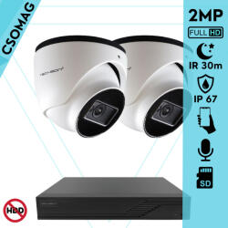 Techson 2 turret kamerás IP megfigyelőrendszer 2MP turret biztonsági kamera, 2.8 mm-es fix objektívvel, PoE, SD kártya foglalattal, beépített mikrofonnal, IR LED 30m, kültéri, fém ház (TCRI12S04PNS-TCIEA5E002