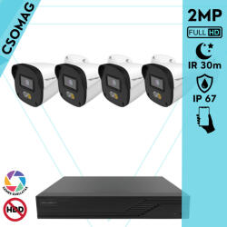 Techson 4 cső kamerás IP megfigyelőrendszer 2MP HD cső biztonsági kamera, 2.8 mm-es fix objektívvel, PoE, beépített mikrofonnal, hibrid fényű megvilágítás, kültéri, fém ház (TCRI12S04PNS-TCIEL2C902WIA28-KOMPA