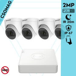 Hikvision 4 turret kamerás analóg megfigyelőrendszer 2MP biztonsági kamera, IR 20m, beltéri (DS7104HGHIM1T-DS2CE76D0TITPF28MMC-TURRET-4)