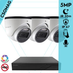 Techson 3 dome kamerás analóg megfigyelőrendszer 5MP HD dóm biztonsági kamera, 2.8 mm fix objektívvel, beépített mikrofon (TCRA12S204NS-TCAED1E005WIA28-DOME-3)