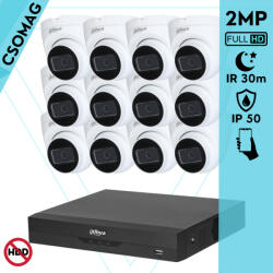 Dahua 12 dome kamerás analóg megfigyelőrendszer 2MP HD dóm biztonsági kamera, 2.8 mm fix objektívvel (XVR5116HSI3-HACHDW1200TRQ0280BS6-DOME-12)