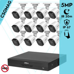 Dahua 12 cső kamerás analóg megfigyelőrendszer 5MP HD cső biztonsági kamera, 2, 8 mm fix objektív (XVR5116HSI3-HACB1A51U0280BS2-KOMPAKT-12)