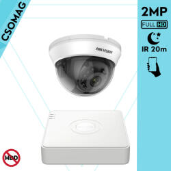 Hikvision 1 dome kamerás analóg megfigyelőrendszer 2MP biztonsági kamera, IR 20m, beltéri (DS7104HGHIM1T-DS2CE56D0TIRMMF28MMC-DOME-1)
