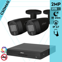 Dahua 2 cső kamerás analóg megfigyelőrendszer 2MP HD cső biztonsági kamera, 2, 8 mm fix objektív, hibrid fény (XVR5104HSI3-HACHFW1200CMILA0280BS6BLACK-KOMPAKT-2)
