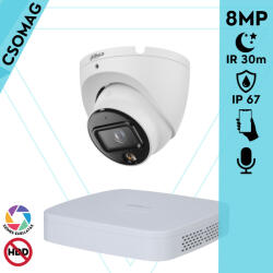 Dahua 1 turret kamerás IP megfigyelőrendszer 8MP turret biztonsági kamera, 2.8 mm-es fix objektívvel, PoE, beépített mikrofonnal, hibrid megvilágítással, fém ház, kültéri (NVR2104PS3-IPCHDW1839TPAIL0280BS6-