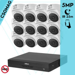 Dahua 12 dome kamerás analóg megfigyelőrendszer 5MP HD dóm biztonsági kamera, 2, 8 mm fix objektív, beltéri (XVR5116HSI3-HACT1A51U0280BS2-DOME-12)