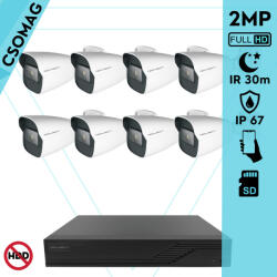 Techson 8 cső kamerás IP megfigyelőrendszer 2MP cső biztonsági kamera, 2.8 mm-es fix objektívvel, SD kártya foglalattal, PoE, IR LED 30m, kültéri, fém ház (TCRI12S08PNS-TCIEA5C902IHAM28-KOMPAKT-8)