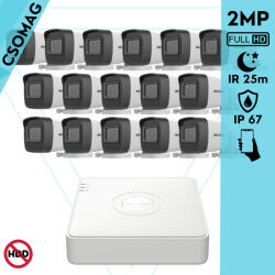 Hikvision 16 cső kamerás analóg megfigyelőrendszer 2MP biztonsági kamera, IR 25m, beltéri és kültéri (DS7116HGHIM1T-DS2CE16D0TITPF36MMC-KOMPAKT-16)