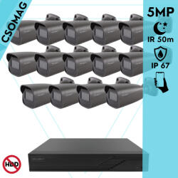 Techson 14 cső kamerás analóg megfigyelőrendszer 5MP HD cső biztonsági kamera, 2.8 mm fix objektívvel, antracitszürke fém ház (TCRA12M816-TCAEB3C005I50A28-KOMPAKT-14)