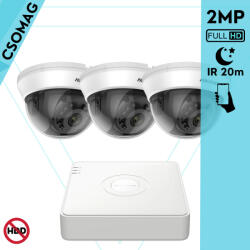 Hikvision 3 dome kamerás analóg megfigyelőrendszer 2MP biztonsági kamera, IR 20m, beltéri (DS7104HGHIM1T-DS2CE56D0TIRMMF28MMC-DOME-3)