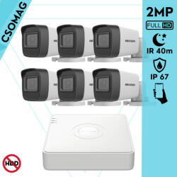 Hikvision 6 cső kamerás analóg megfigyelőrendszer 2MP biztonsági kamera, IR 40m, kültéri (DS7108HGHIM1T-DS2CE17D0TIT3F28MM-KOMPAKT-6)