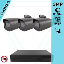 Techson 3 cső kamerás analóg megfigyelőrendszer 5MP HD cső biztonsági kamera, 2.8 mm fix objektívvel, antracitszürke fém ház (TCRA12S204NS-TCAEB3C005I50A28-KOMPAKT-3)