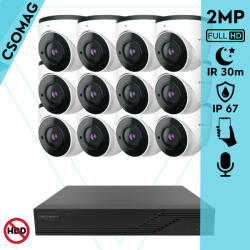 Techson 12 dome kamerás analóg megfigyelőrendszer 2MP NightVision HD dóm biztonsági kamera, 2.8 mm fix objektívvel, valós WDR, beépített mikrofonnal (TCRA12M816-TCAMS3E002IHA28-DOME-12)