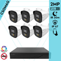 Techson 6 cső kamerás IP megfigyelőrendszer 2MP HD cső biztonsági kamera, 2.8 mm-es fix objektívvel, PoE, beépített mikrofonnal, hibrid fényű megvilágítás, kültéri, fém ház (TCRI12S08PNS-TCIEL2C902WIA28-KOMPA