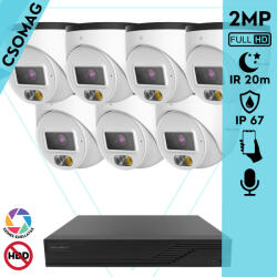 Techson 7 turret kamerás IP megfigyelőrendszer 2MP HD turret biztonsági kamera, 2.8 mm-es fix objektívvel, PoE, beépített mikrofonnal, hibrid fényű megvilágítás, kültéri, fém ház (TCRI12S08PNS-TCIEL2E002WIA28