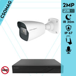 Techson 1 cső kamerás analóg megfigyelőrendszer 2MP NightVision HD cső biztonsági kamera, 2.8 mm fix objektívvel, valós WDR, beépített mikrofonnal (TCRA12S204NS-TCAMS3C902IA28-KOMPAKT-1)