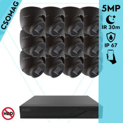 Techson 12 dome kamerás analóg megfigyelőrendszer 5MP HD dóm biztonsági kamera, 2.8 mm fix objektívvel, antracitszürke fém ház (TCRA12M816-TCAEB3E005IA28-DOME-12)