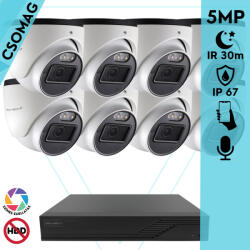 Techson 8 dome kamerás analóg megfigyelőrendszer 5MP HD dóm biztonsági kamera, 2.8 mm fix objektívvel, beépített mikrofon (TCRA12S408NS-TCAED1E005WIA28-DOME-8)