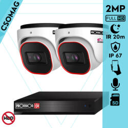 Provision-ISR 2 dome kamerás IP megfigyelőrendszer 2MP HD dome biztonsági kamera, 2.8 mm-es fix objektívvel, PoE, beépített mikrofonnal, IR LED 20m, kültéri, fém ház (NVR54100PXNMM-DI320IPSN28V4-DOME-2)