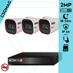 Provision-ISR 3 cső kamerás IP megfigyelőrendszer 2MP HD cső biztonsági kamera, 2.8 mm-es fix objektívvel, PoE, beépített mikrofonnal, IR LED 20m, kültéri, fém ház (NVR54100PXNMM-I2320IPSN28V4-KOMPAKT-3)