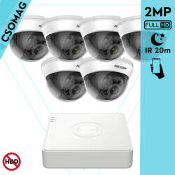 Hikvision 6 dome kamerás analóg megfigyelőrendszer 2MP biztonsági kamera, IR 20m, beltéri (DS7108HGHIM1T-DS2CE56D0TIRMMF28MMC-DOME-6)