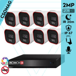 Provision-ISR 8 cső kamerás IP megfigyelőrendszer 2MP HD cső biztonsági kamera, 2.8 mm-es fix objektívvel, hibrid világítással, PoE, beépített mikrofonnal, IR 20m, kültéri (NVR58200PXNMM-BSH320IPBN28-KOMPAKT-8)