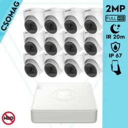 Hikvision 12 turret kamerás analóg megfigyelőrendszer 2MP biztonsági kamera, IR 20m, beltéri (DS7116HGHIM1T-DS2CE76D0TITPF28MMC-TURRET-12)
