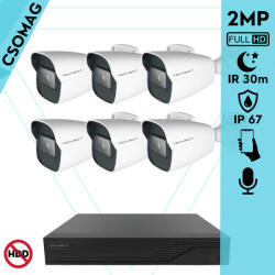 Techson 6 cső kamerás analóg megfigyelőrendszer 2MP NightVision HD cső biztonsági kamera, 2.8 mm fix objektívvel, valós WDR, beépített mikrofonnal (TCRA12S408NS-TCAMS3C902IA28-KOMPAKT-6)