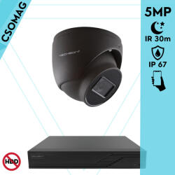 Techson 1 dome kamerás analóg megfigyelőrendszer 5MP HD dóm biztonsági kamera, 2.8 mm fix objektívvel, antracitszürke fém ház (TCRA12S204NS-TCAEB3E005IA28-DOME-1)