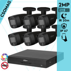 Dahua 6 cső kamerás analóg megfigyelőrendszer 2MP HD cső biztonsági kamera, 2, 8 mm fix objektív, hibrid fény (XVR5108HSI3-HACHFW1200CMILA0280BS6BLACK-KOMPAKT-6)