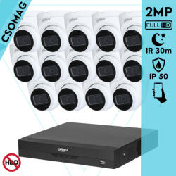 Dahua 14 dome kamerás analóg megfigyelőrendszer 2MP HD dóm biztonsági kamera, 2.8 mm fix objektívvel (XVR5116HSI3-HACHDW1200TRQ0280BS6-DOME-14)