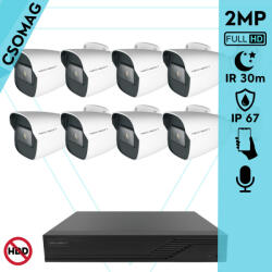 Techson 8 cső kamerás analóg megfigyelőrendszer 2MP NightVision HD cső biztonsági kamera, 2.8 mm fix objektívvel, valós WDR, beépített mikrofonnal (TCRA12S408NS-TCAMS3C902IA28-KOMPAKT-8)