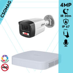 Dahua 1 cső kamerás IP megfigyelőrendszer 4MP HD cső biztonsági kamera, 2.8 mm-es fix objektívvel, PoE, beépített mikrofonnal, színes éjszakai kép, kültér (NVR2104PS3-DHIPCHFW1439TL1PAIL0280B-KOMPAKT-1)