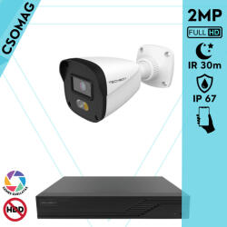 Techson 1 cső kamerás IP megfigyelőrendszer 2MP HD cső biztonsági kamera, 2.8 mm-es fix objektívvel, PoE, beépített mikrofonnal, hibrid fényű megvilágítás, kültéri, fém ház (TCRI12S04PNS-TCIEL2C902WIA28-KOMPA