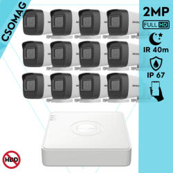 Hikvision 12 cső kamerás analóg megfigyelőrendszer 2MP biztonsági kamera, IR 40m, kültéri (DS7116HGHIM1T-DS2CE17D0TIT3F28MM-KOMPAKT-12)