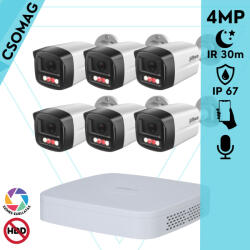 Dahua 6 cső kamerás IP megfigyelőrendszer 4MP HD cső biztonsági kamera, 2.8 mm-es fix objektívvel, PoE, beépített mikrofonnal, színes éjszakai kép, kültér (NVR21088PS3-DHIPCHFW1439TL1PAIL0280B-KOMPAKT-6)