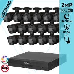 Dahua 16 cső kamerás analóg megfigyelőrendszer 2MP HD cső biztonsági kamera, 2, 8 mm fix objektív, hibrid fény (XVR5116HSI3-HACHFW1200CMILA0280BS6BLACK-KOMPAKT-16)