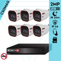 Provision-ISR 6 cső kamerás IP megfigyelőrendszer 2MP HD cső biztonsági kamera, 2.8 mm-es fix objektívvel, PoE, beépített mikrofonnal, IR LED 20m, kültéri, fém ház (NVR58200PXNMM-I2320IPSN28V4-KOMPAKT-6)