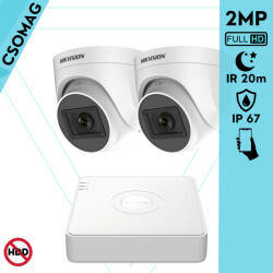 Hikvision 2 turret kamerás analóg megfigyelőrendszer 2MP biztonsági kamera, IR 20m, beltéri (DS7104HGHIM1T-DS2CE76D0TITPF28MMC-TURRET-2)