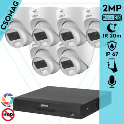 Dahua 6 dome kamerás analóg megfigyelőrendszer 2MP HD dóm biztonsági kamera, 3, 6 mm fix objektív, hibrid fény, beépített mikrofon (XVR5108HSI3-HACHDW1200CLQILA0360BS6-DOME-6)